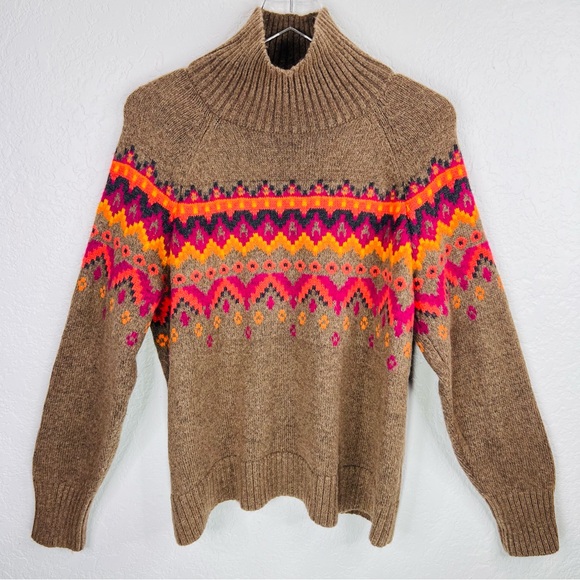 LOFT Lou & Grey Maple Heather Fairisle Wool Blend Turtleneck Pullover Sweater - Picture 5 of 15